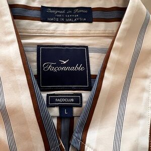 Faconnable Beige and Brown Striped Shirt